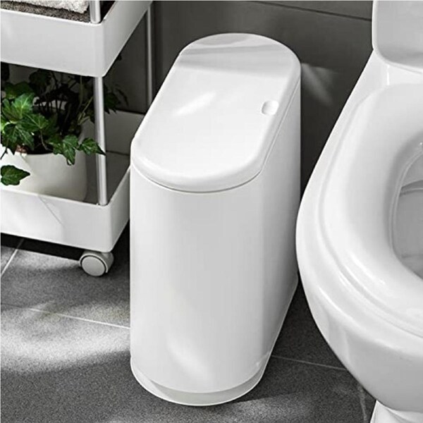 Slim 10L Double Barrel Trash Can with Lid for Home Office White