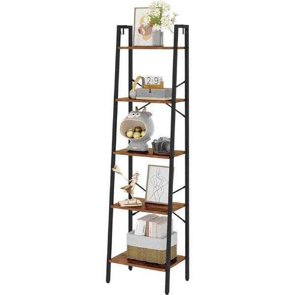Ladder Shelf 5-Tier Bookcase with Hooks for Home Office