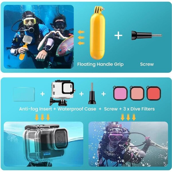 GoPro Hero 13-7 Accessories Kit with Waterproof Case & More