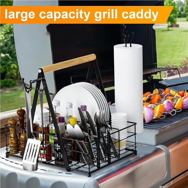 BBQ Grill Caddy with Towel Holder for Camping & Outdoor Kitchen