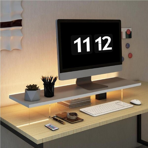 Wood Acrylic Monitor Stand Riser with LED Light for Desk