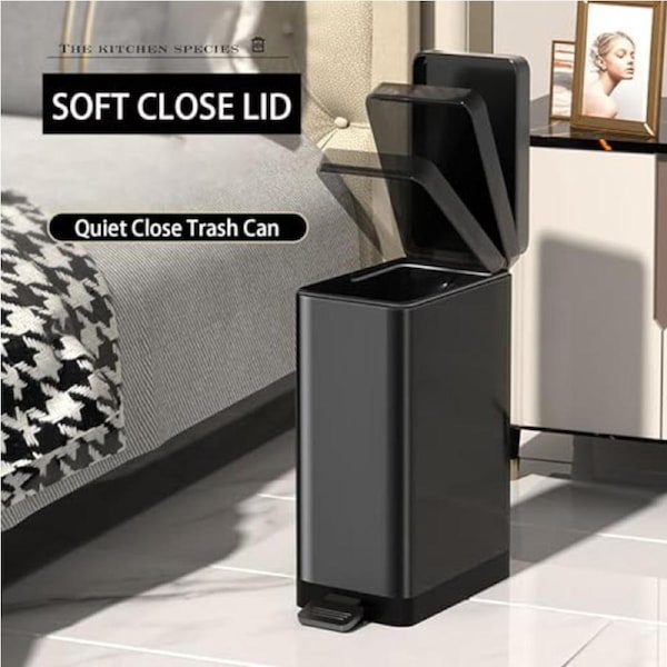 10L Slim Stainless Steel Trash Can with Soft Close Lid