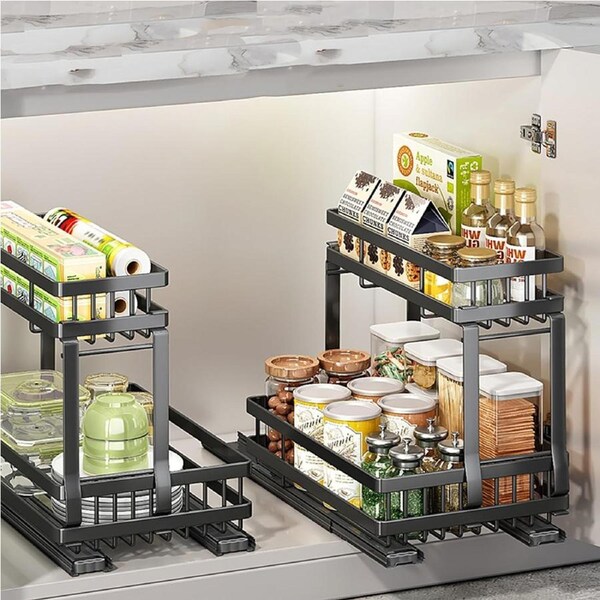 2-Pack Under Sink Organizer Pull Out Storage 2-Tier Black