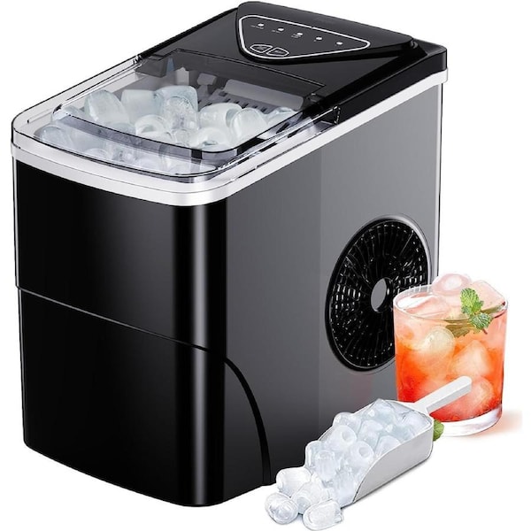 Black Ice Maker Machine 12kg with Self-Cleaning for Home Bar