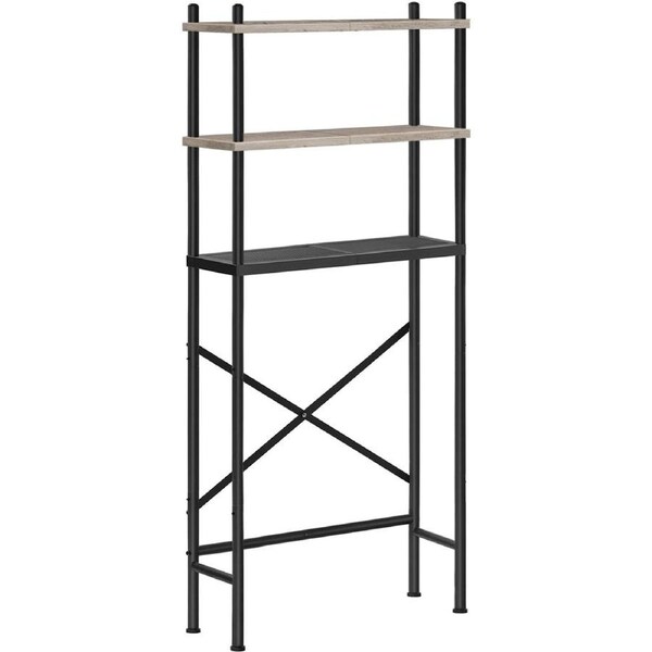 3-Tier Over Toilet Storage Organizer Adjustable Shelf Greige Black
