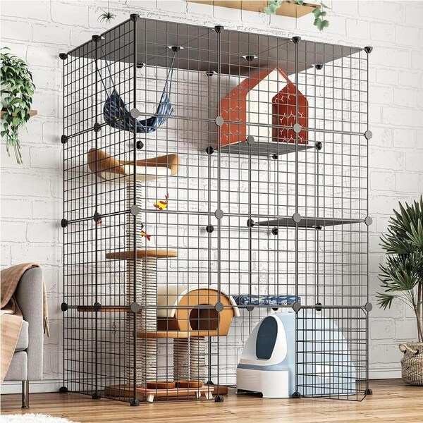 Large Cat Enclosure Playpen 111x75x146cm with 3 Platforms