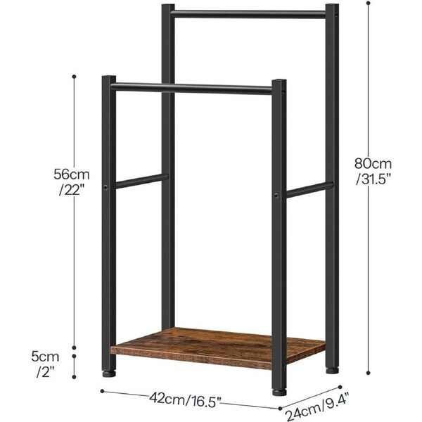 Freestanding Towel Rack 2-Tier 42x24x80cm Metal Rustic Brown Black