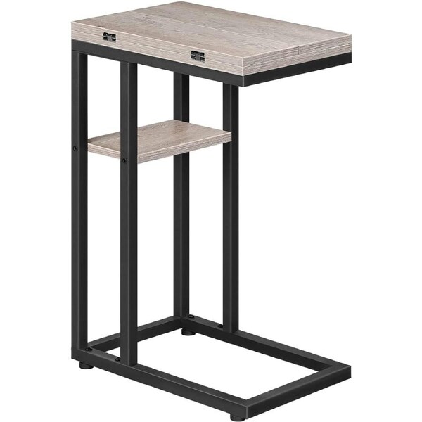 C Shaped Side Table with Storage for Small Spaces Greige Black