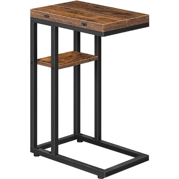 Foldable C-Shaped End Table with Storage for Small Spaces