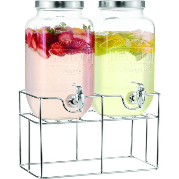 Double Soda Glass Beverage Dispenser with Stainless Steel Stand 3.5L Each