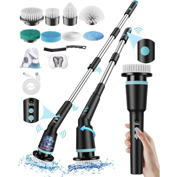 2025 Electric Spin Scrubber with Remote - 8 Brush Heads & LED