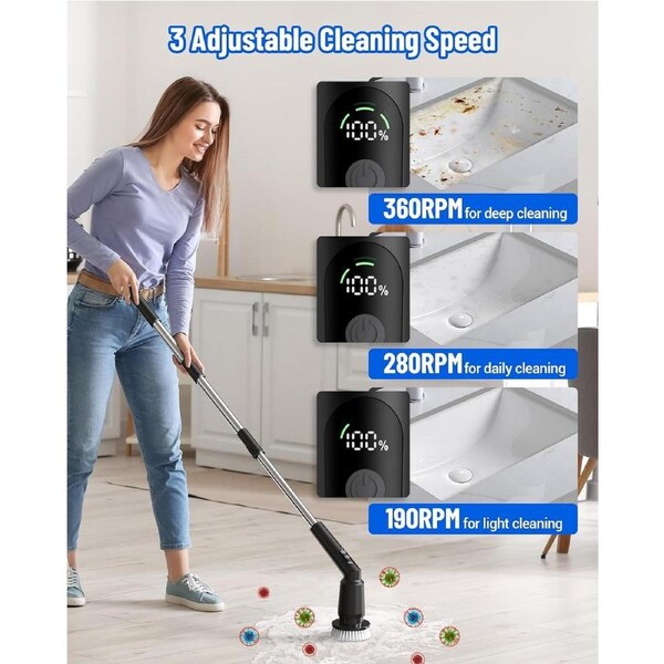 2025 Cordless Electric Spin Scrubber with 8 Brush Heads