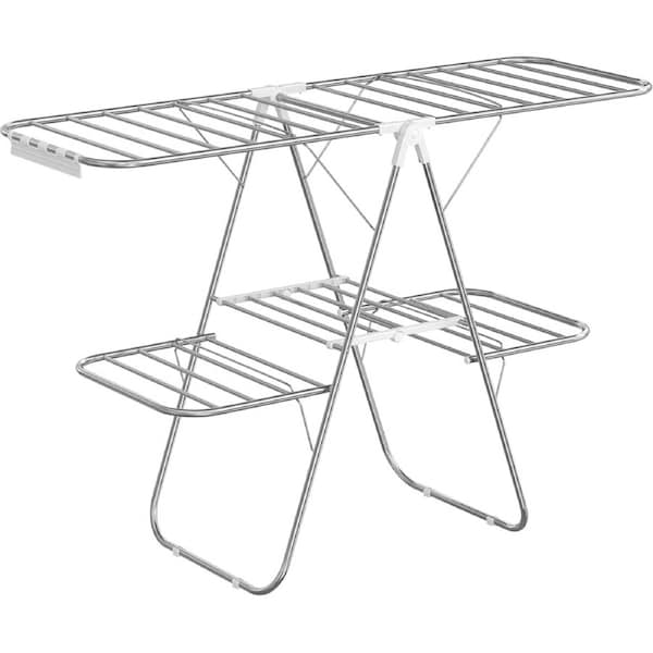 Foldable 2-Level Clothes Drying Rack with Adjustable Wings