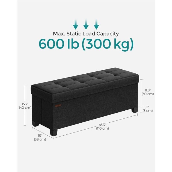 Foldable Storage Ottoman Bench 38x110x40cm Ink Black