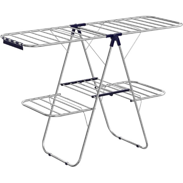 Foldable 2-Level Clothes Drying Rack with Adjustable Wings