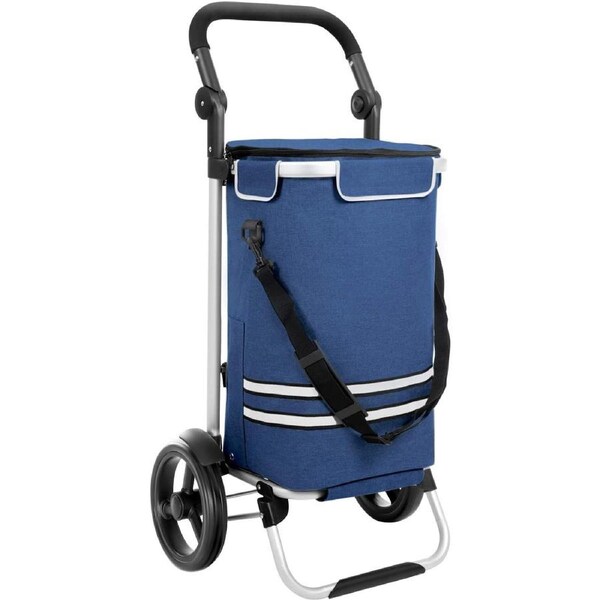 Foldable Shopping Cart with Insulated Cooling Bag 35L Blue