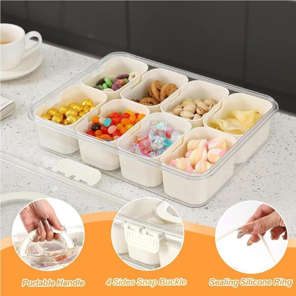 Feshory 8 Compartment Snack Box with Airtight Lid & Handle