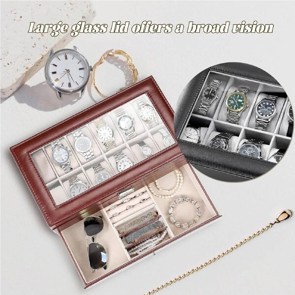 12 Slot Watch Box with Drawer - Organizer for Men & Women