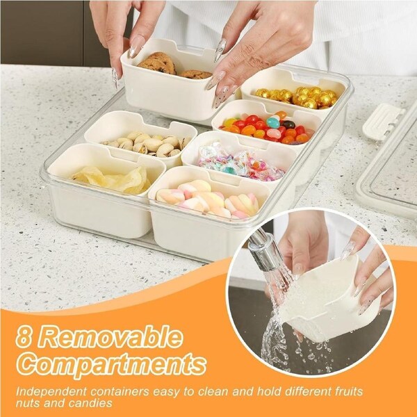Feshory 2 Pack 8-Compartment Snack Box with Airtight Lid & Handle