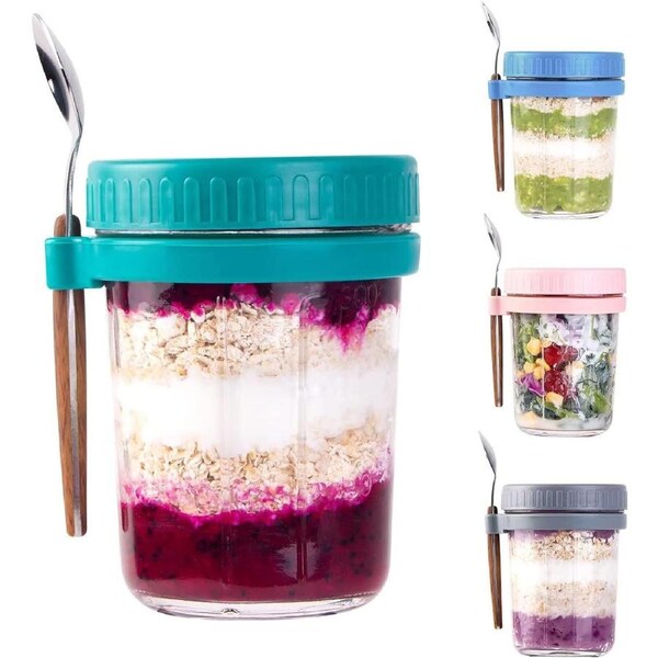 Overnight Oats Jars with Lids and Spoons 4 Pack 12oz