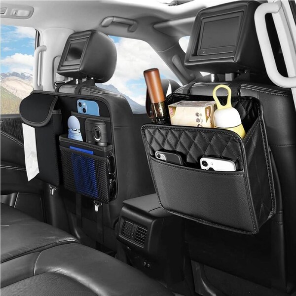 2 Pack Black Car Organizer Backseat PU Leather Storage Bag