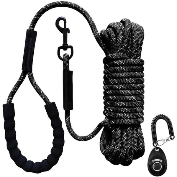 Reflective Dog Training Leash 5m-15m with Clicker for All Dog Sizes