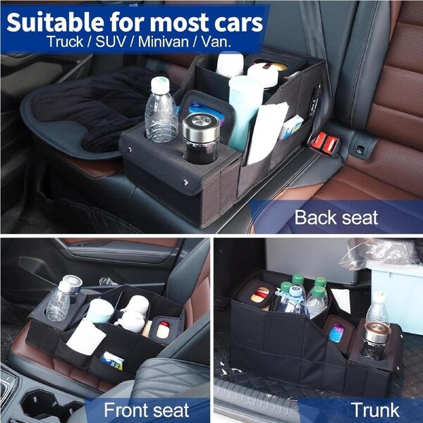 Large Car Seat Organizer with Cup Holder - 11 Compartments