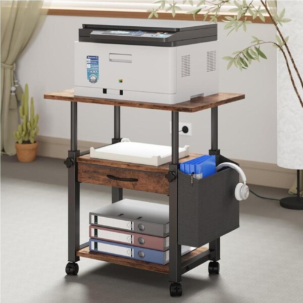 3-Tier Adjustable Printer Stand with Storage for Home Office