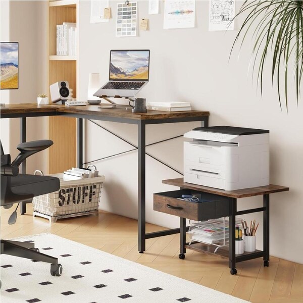 Large 22x15 Printer Stand with Storage - 2-Tier Desk Cart for Office