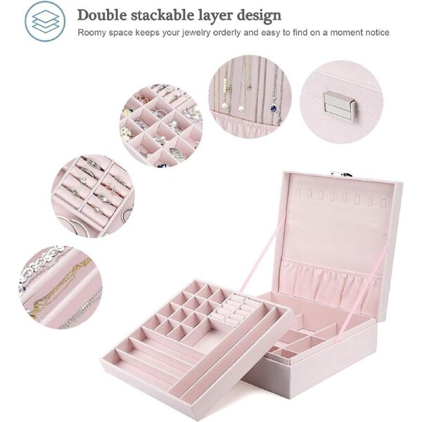 Two-Layer Jewelry Box Organizer for Women - Pink