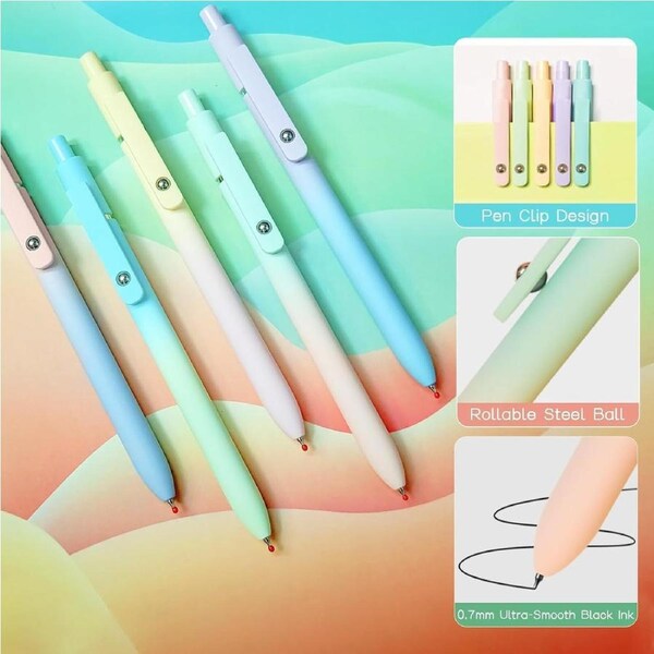 Gel Pens 5 Pcs Black 0.7mm Medium Point Smooth Writing