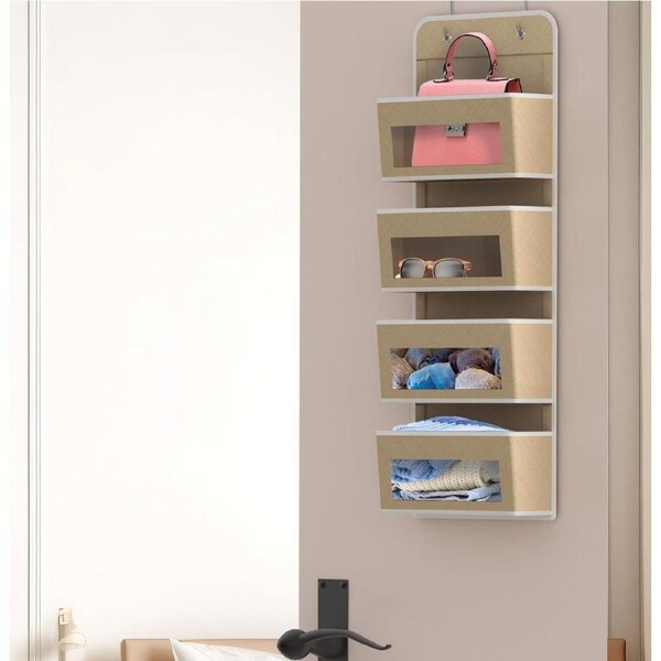 Beige Over Door Storage Organizer with Clear Window 4 Pockets