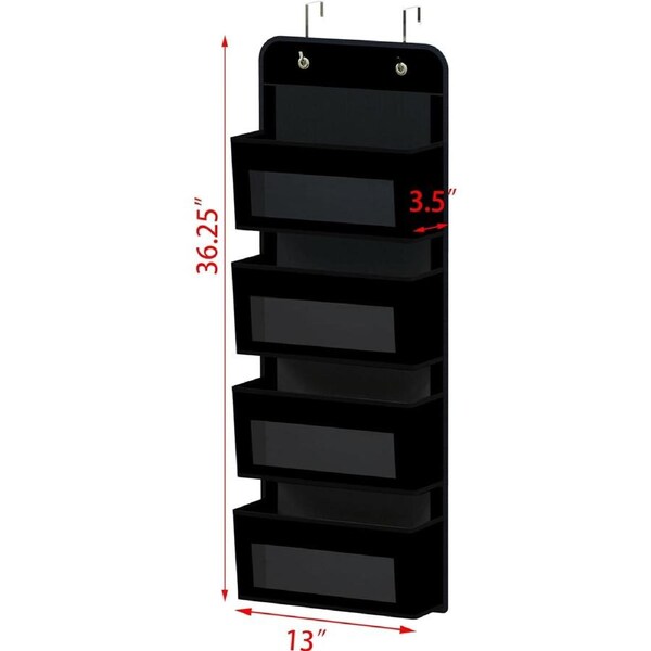 Black Over-the-Door Storage Organizer with 4 Pockets and Clear Window