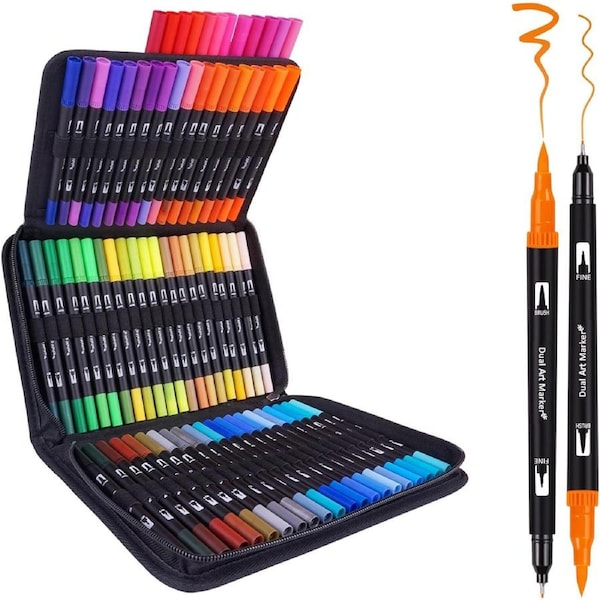 Dual Brush Pen Art Markers - 120 Colors for Coloring and Writing