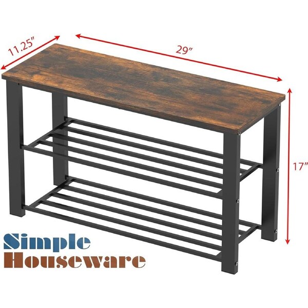 Rustic Brown Wooden Shoe Bench Organizer for Entryway