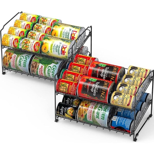 2 Pack Stackable 2 Tier Can Rack Organizer Black