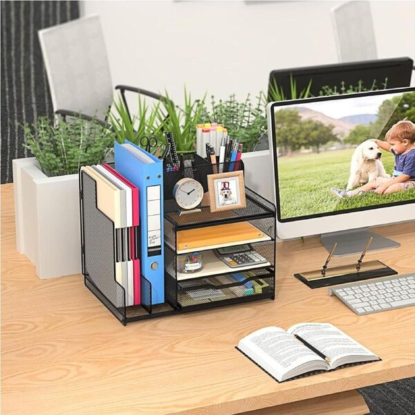 4-Tier Desk Organizer with File Holder and Pen Storage