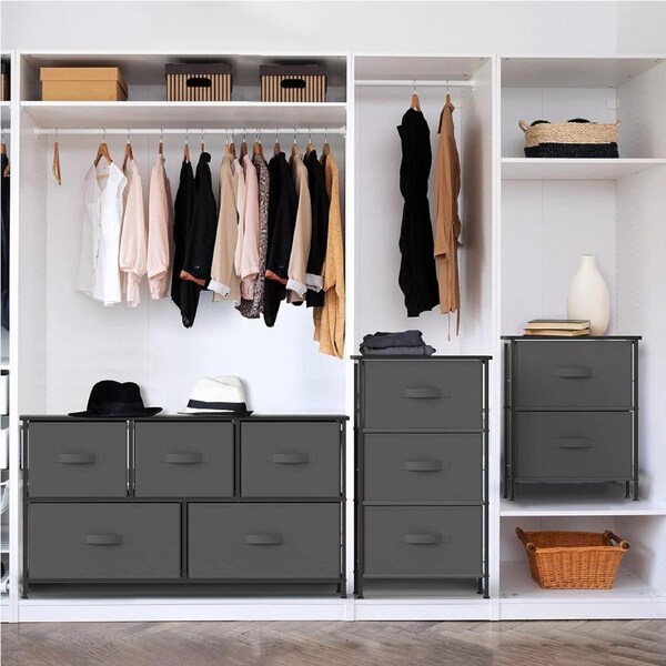 Dark Grey Bedside Table with 2 Drawers Nightstands Dresser