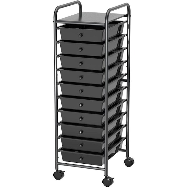 Black 10 Drawer Trolley Storage Cart