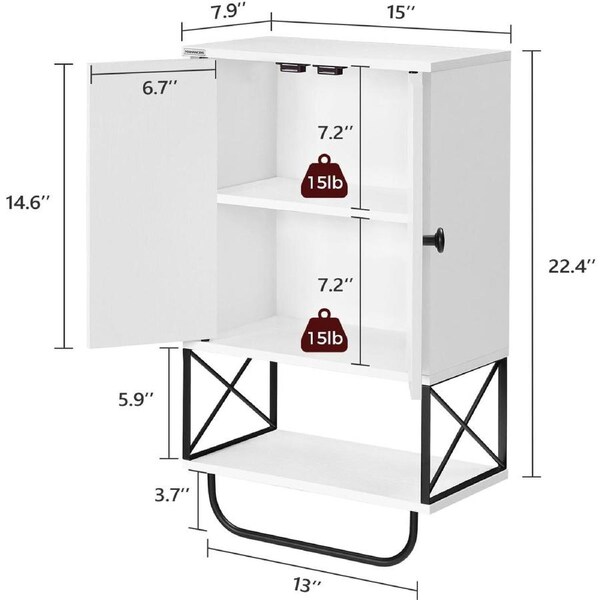 White Bathroom Wall Cabinet with Towel Rack and Shelves