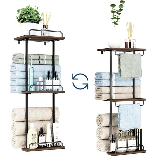 Wall Mounted 3 Tier Towel Rack for Small Bathrooms with Shelf
