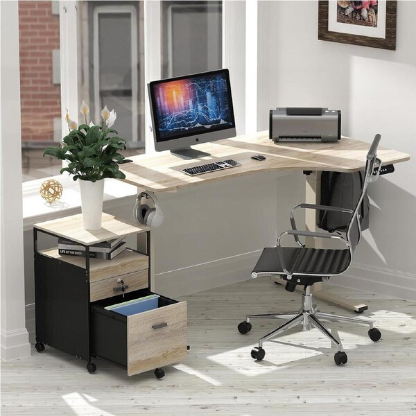 Mobile Rolling Cabinet with Open Shelf and Lockable Drawer