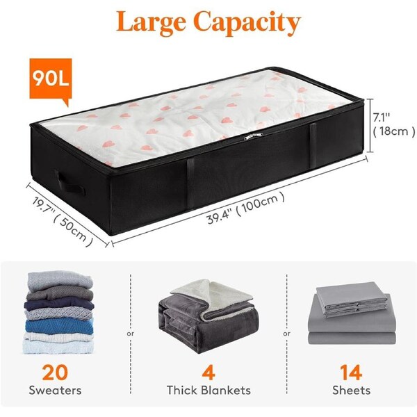 Under Bed Storage Containers 4 Pack Large Capacity Black