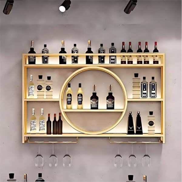 LED Wall Mounted Wine Rack 3-Tier with Goblet Holder - GLD 120