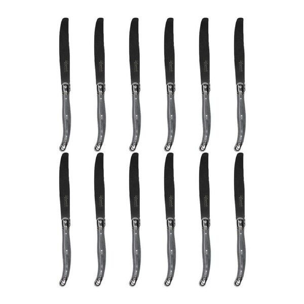 12pc Laguiole Etiquette Stainless Steel Table Knife Set 23.5cm Marble Grey