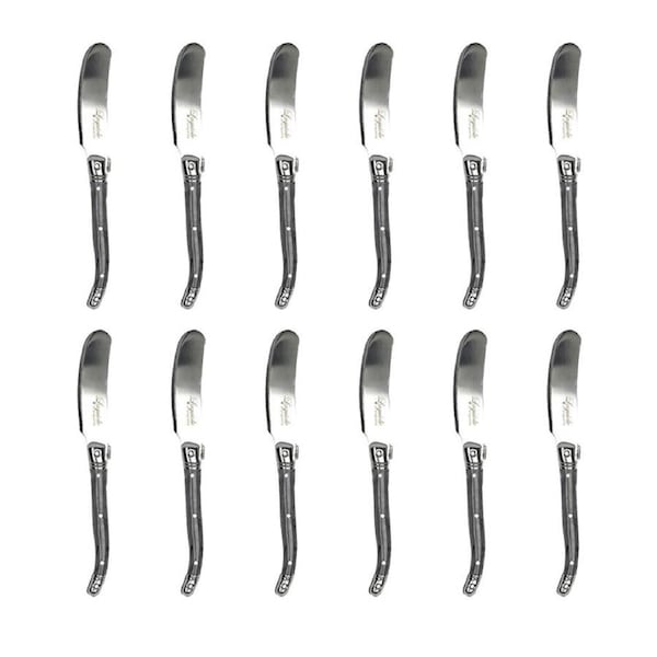 12pc Laguiole Etiquette Stainless Steel Pate Knife Set 11.5cm Marble Grey