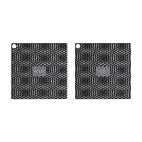 2x Appetito Silicone Square Trivet Table Protector Mat/Pad 17.3cm Charcoal