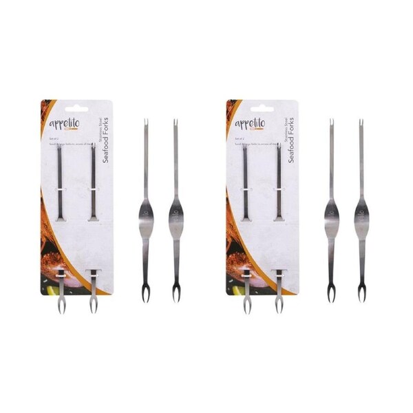 2x 2pc Appetito Stainless Steel Seafood Forks Home Kitchen Cooking Utensils