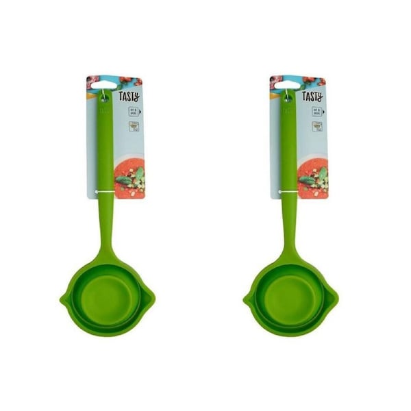 2x Tasty Silicone Foldable Soup Ladle Spoon Kitchen Cooking Utensil 36cm Green
