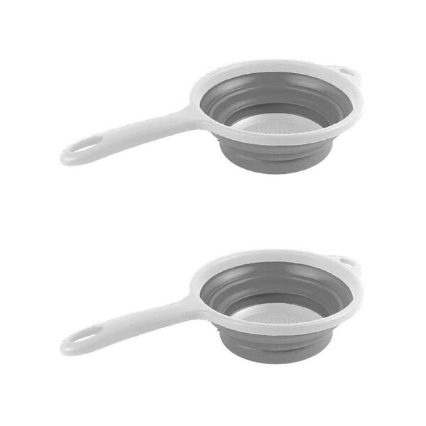 2x Kemasi Durable Ergonomic Collapsible Colander Grey/White w/ Handle - 32x18cm